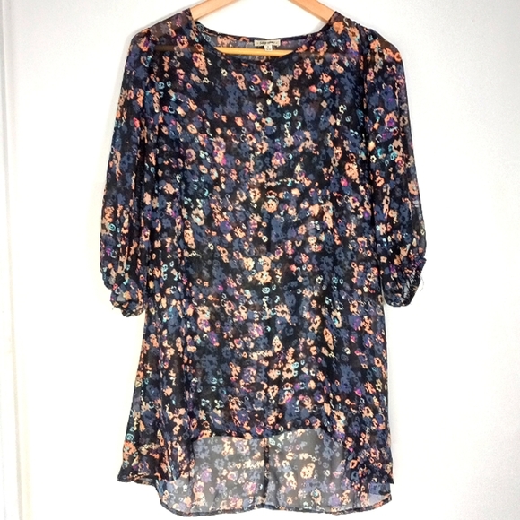 Lily Star Sheer Black Floral Long Tunic Style Cover up , Size Small - Picture 1 of 7